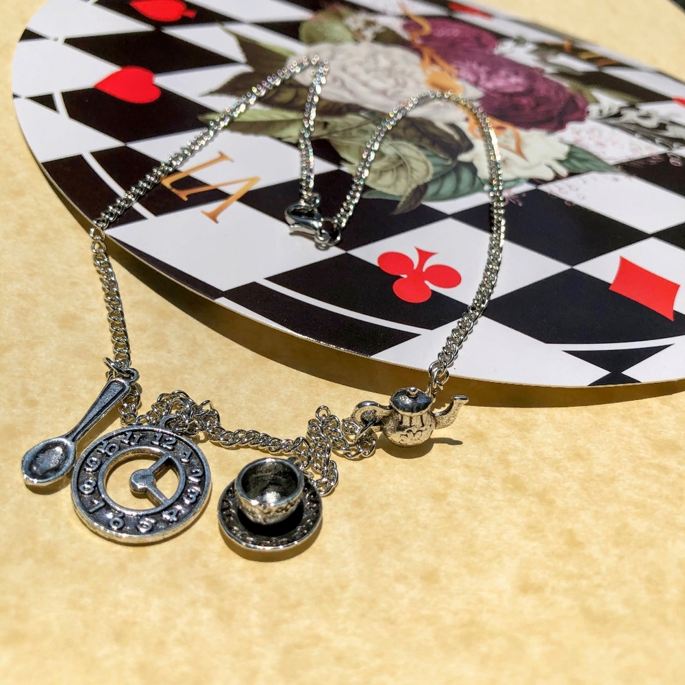 Alice in Wonderland Tea Party Silver Charm Necklace - Picture 9 of 16